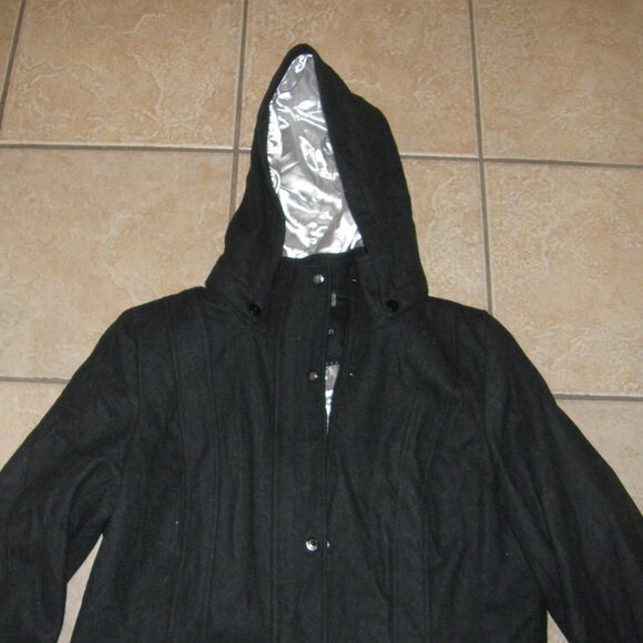 NEW Black Sz 16 Wool Blend Removeable Hood Coat Pockets CALVIN KLEIN - Picture 2 of 8